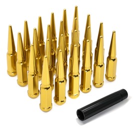 LUJIANI M12x1.5 Wheel Spike Lug Nuts Replacement for Toyota Camry Accord Polaris Chevy Lexus, 24PCS Gold 12 mm x 1.5 Spline Spiked Lug Nuts with 1 Socket Key，4.4" Tall 19mm Hex Lug Nuts