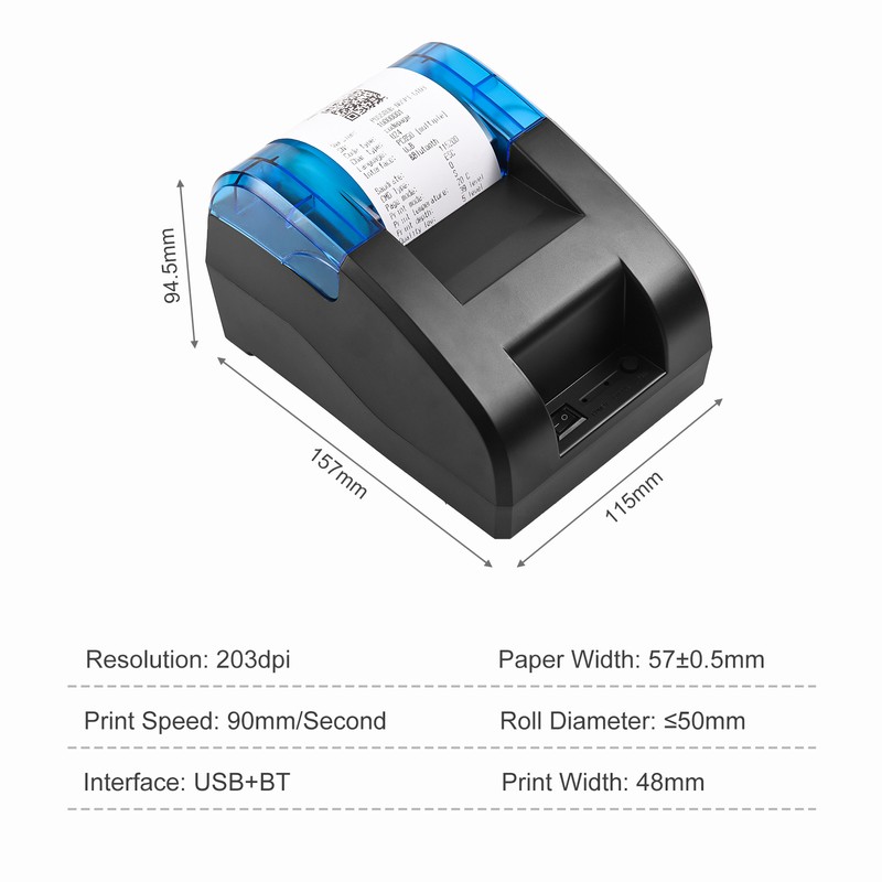 BISOFICE 58mm Thermal Receipt Printer Desktop USB&BT Wireless Connection Printer