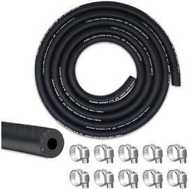 1/4 Fuel Line, Fuel Line Hose 10 Feet, NBR Rubber Gasoline Tube with 10 PCS Stainless Steel Fuel Line Clamps, Fuel Line Kit