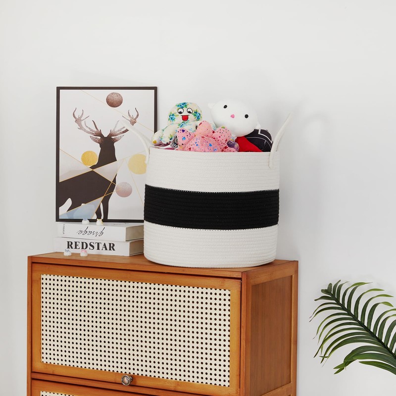 Ladkew Woven Cotton Rope Storage Basket With Handle ,Laundry Basket,Blanket