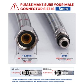 Faucet Supply Lines: WOWOW 40" Bathroom Sink Faucet Hose, Braided Nylon cUPC Supply Lines 3/8" Female Compression Thread × M8 Male Connector,Stainless Steel Braided Supply Line(1 Pair)