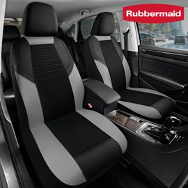 Rubbermaid Car Seat Cover, Leather & Air-Cool Mesh Front Seat Cover, Airbag Compatible, Slip-On Installation, Automotive Seat Cover Universal Fit for Most Cars, Trucks, SUVs-Gray