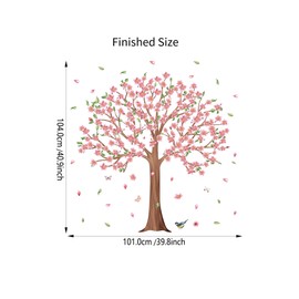Mirabuy Cherry Blossom Tree Wall Decals, Pink Floral Wall Stickers for Nursery Kids Room Bedroom Living Room Wall Decor, 39.8 x 40.9 inches
