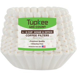 Tupkee Coffee Filters 4-6 Cups - 400 Count, Junior Basket Style, White Paper, Chlorine Free 5 Cup Coffee Filter, Made in the USA