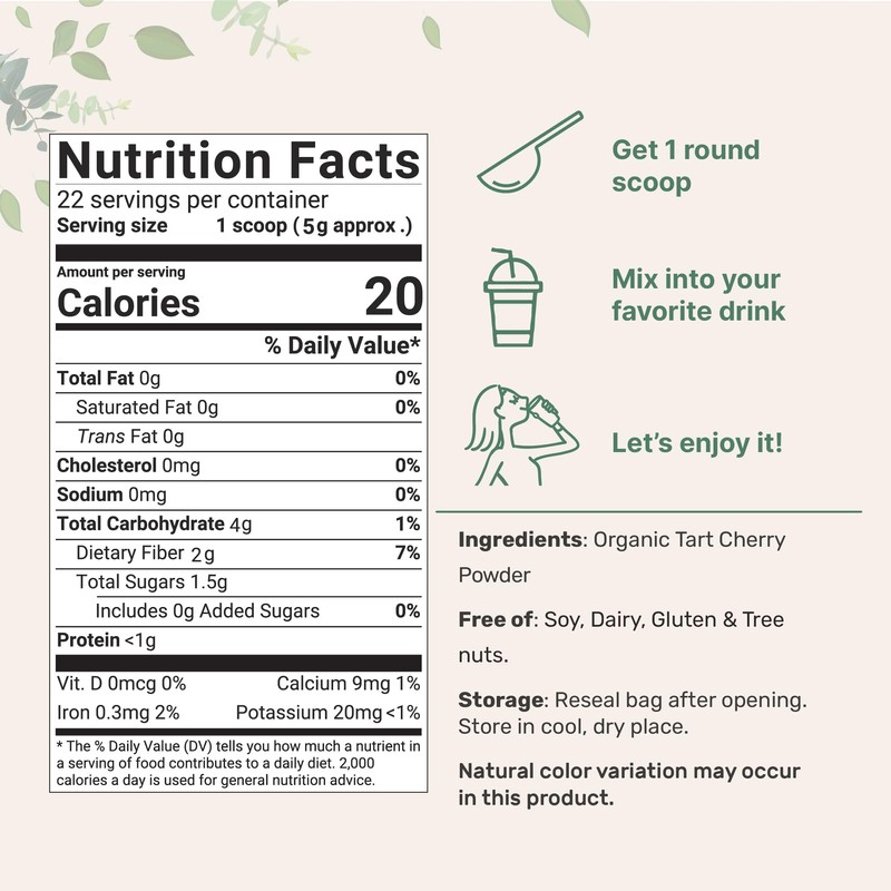 Organic Tart Cherry powder, 4oz | 100% Natural Fruit Powder