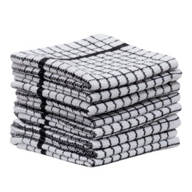 SYDR Terry Kitchen White Grid Dish Cloths,100% Cotton(8 Pack) 12 x 12 Inches Super Soft and Absorbent Dish Rags, Quick Drying Dish Rags for Washing Dishes, Black