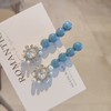 Korean Style Duckbill & Straight Hair Clip Set for Forehead and Baby Hairs Thin Flash Blue Drill Pin 5ea