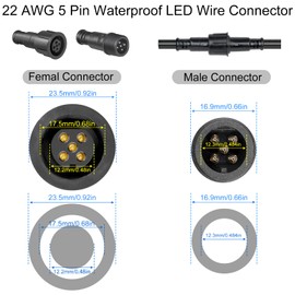wecan 5 Pin Waterproof Wire Connector Kit, 22 AWG 28cm Male Female Connectors with Tin Plated Joint for Waterproof Wires Plug DIY (4 set black)