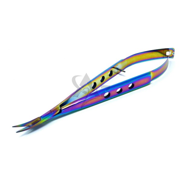 Multi Rainbow Color Micro Spring Embroidery Sharp Snip Scissors 4.5" Curved, Stainless Steel