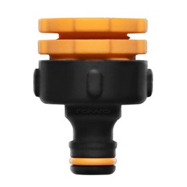 Fiskars 1027051 Tap Connector Multi, Internal Thread for Various Tap Sizes, for Three Thread Sizes Diameter 21 mm (1/2 Inch), Diameter 26.5 mm (3/4 Inch) and Diameter 33.3 mm (1 Inch), 17 g, Black/Orange