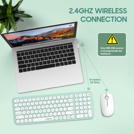 Wireless Keyboard and Mouse Combo, XTREMTEC Cute Kawaii Green Aesthetic Quiet Laptop Keyboard Teclado y Mouse Inalambrico Mac (Macaron Green)