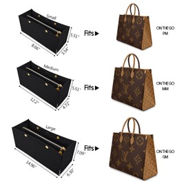 LEXSION Felt Purse Organizer Insert,Handbag Organizer with Detachalbe Zipper Pocket for ONTHEGO MM,3 Size 8034 Black Medium