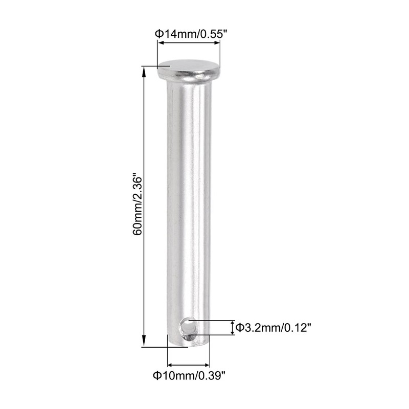 sourcing map Single Hole Clevis Pins - 10mm X 60mm