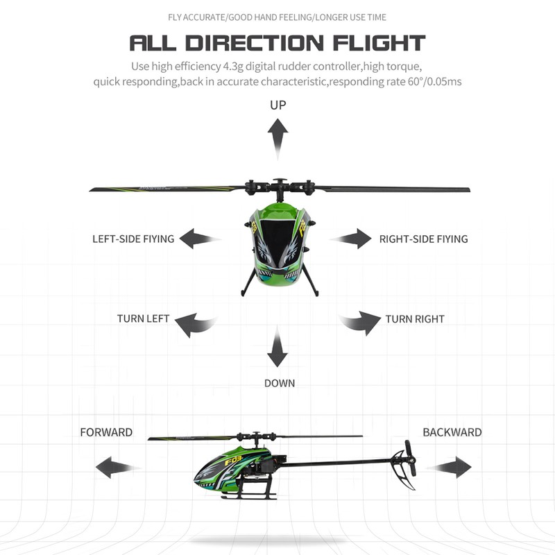 YU XIANG F03 RC Helicopter 4CH Flybarless One Key Take