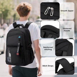 Tanou Schulrucksack Jungen Rucksack Teenager, 36L Lässiger Daypack Schultasche Großer für Jungs, Wasserdichter Schulranzen Schwarz Herren für Reisen Freizeit