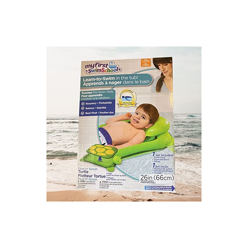 Aqua Float-n-Splash Turtle Baby Float with Removable Pillow, Learn to