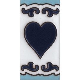7.5cm x 3.7cm Medelo-02 Spanish Hand-Painted Ceramic House Numbers Letters Symbols Tiles and Filigree Frames (Heart)