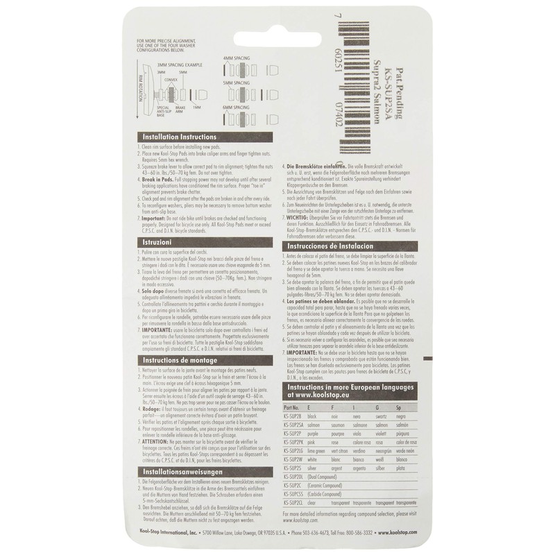 Kool Stop Supra 2 Bicycle Brake Shoes, Threaded, Salmon