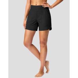 G Gradual Women's 5" Swim Board Shorts Quick Dry High Waisted Beach Shorts for Women Swimsuit Bottoms with Liner Pockets(Black,M)