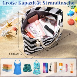 Haiane Beach Bag, Shopping Bag, Foldable with Zip, Waterproof Swimming Bag Made of High-Quality Canvas, Sauna Bag for Beach, Travel, Shopping, Toy Storage, Gym, black