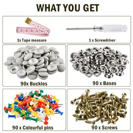 BATINO Set of 90 roof liner repair kit, car headliner repair kit, car repair rivets, car roof liner repair button, car roof rivets, with pins, screwdriver, tape measure for all cars
