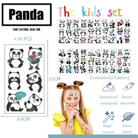 Panda Temporary Tattoos for Boys,Girls,Kids,10 Sheets Kids Tattoos Waterproof Fake Tattoos Pandas Cartoon Tattoo Stickers for Children's Stick on Tattoos Panda Theme Birthday Party Bag Filler