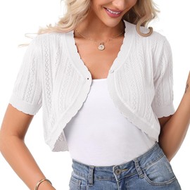 Gyabnw Women's Bolero Elegant Cardigan Short Sleeve Lightweight Short Cardigan Summer Jacket for Evening Dress, White