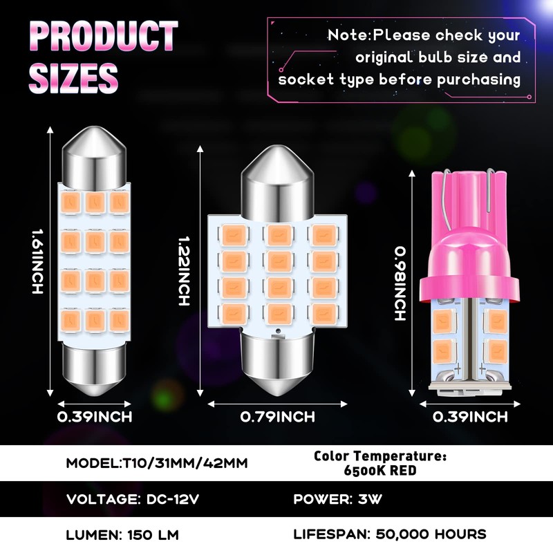 Tallew 24 Pieces Dome Light LED Car Bulb Kit Set
