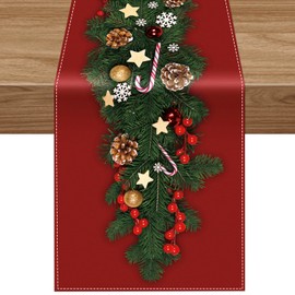 Lemicin Christmas Table Runners Red - Xmas Table Runner Linen Christmas Table Decorations Centrepiece for Seasonal Winter Xmas Kitchen Holiday Party 14 x 72 inch
