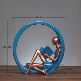 Garneck Reading Girl Figurine Resin Abstract Lady Statue Figure Model Hollow Out Circle Women Art Craft Collectible Sculpture Ornament for Desktop Porch Decor