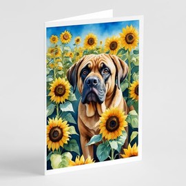 Caroline's Treasures Mastiff in Sunflowers Greeting Cards Pack of 8 Blank Cards with Envelopes Whimsical A7 Size 5x7 Blank Note Cards