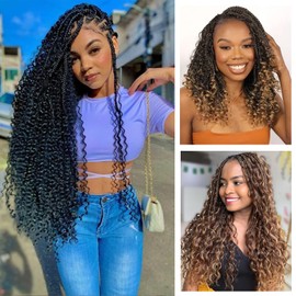 8Packs Boho Crochet Braids With Curly Ends-24 Inch Crochet Box Braids Crochet Hair for black women Goddess Box Braids Boho Braids Crochet Hair Pre Looped (1B/Purple#)