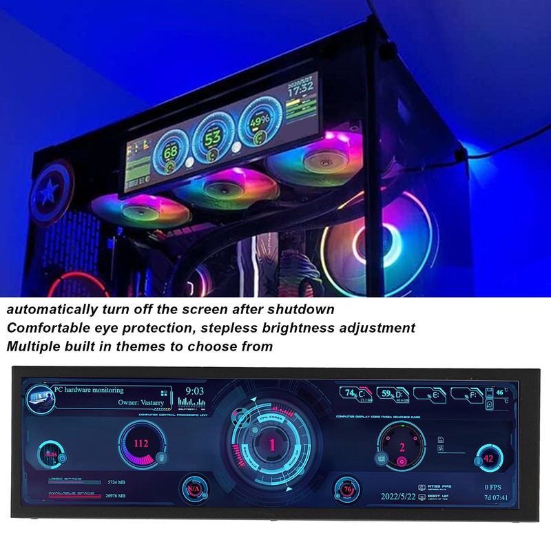 8.8 Inch IPS Display 1920x480 CPU GPU SSD Data Temperature