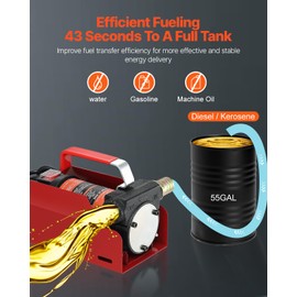 VEVOR Diesel Fuel Transfer Pump Kit, 12V 10 GPM DC with Automatic Shut-off Nozzle and Hose, Portable Electric Self-Priming Fuel Extractor Pump, for Diesel, Kerosene, Machine Oil, and Transformer Oil