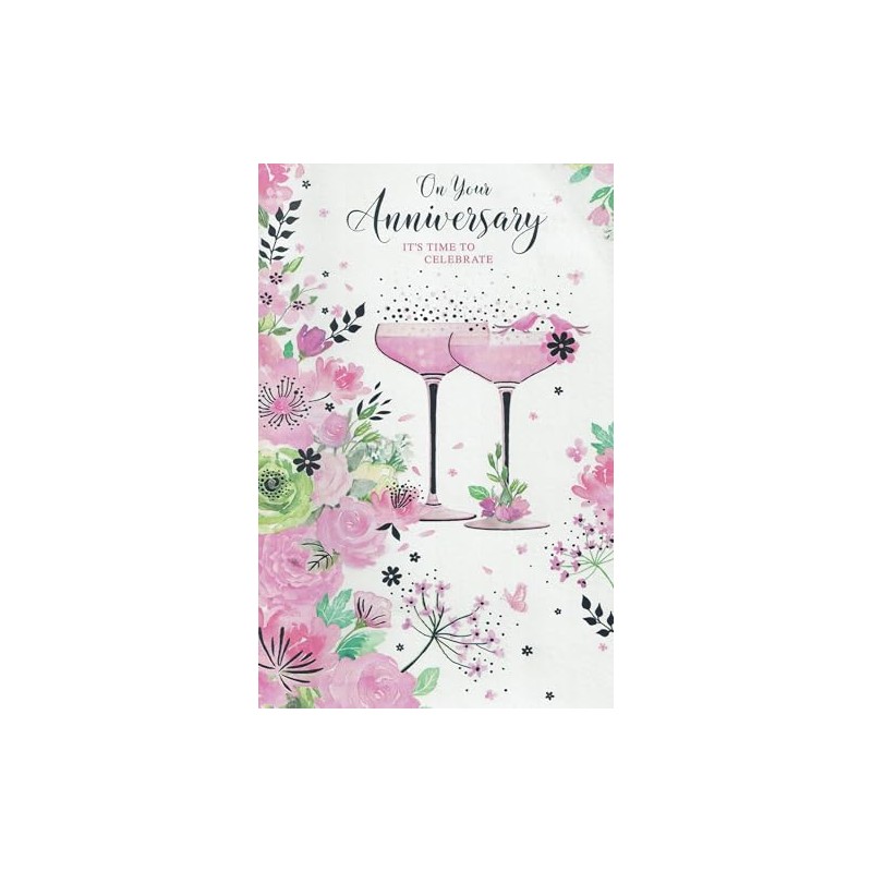On your anniversary card. Champagne glasses. 9 x 6 inches