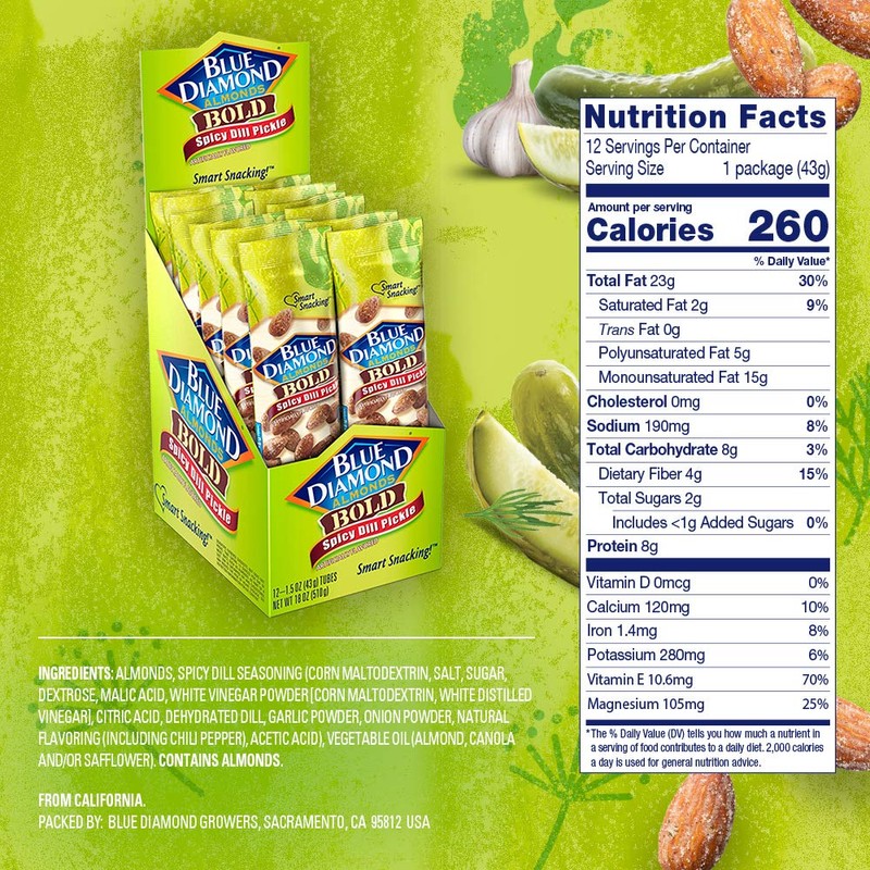Blue Diamond Almonds, Bold Spicy Dill Pickle Flavored Snack Nuts,
