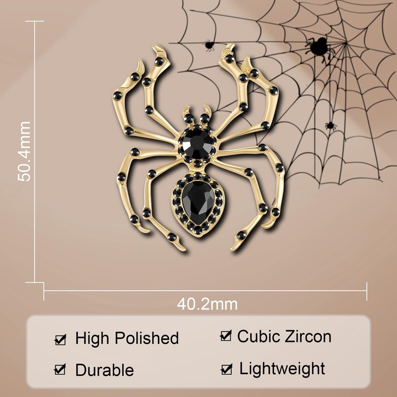 YOQUCOL Golden Spider Shape Brooch Pins for Women Black Cubic