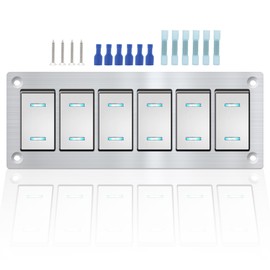 IZTOSS 6 Gang Aluminum Marine Rocker Switch Panel - Pre-Wired with 5 Pin On-Off Blue LED Car Switches，12V/24V Switch Panel Waterproof for Marine Cars, Trucks, RVS, UTV (Silver)