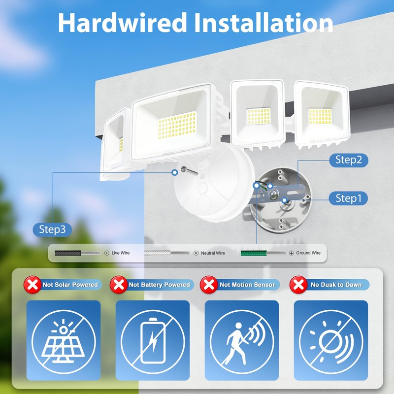 SZPOWER 120W Outdoor LED Flood Light, 5 Heads Exterior Security
