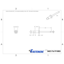 Aluminum Pop Rivets 5/32" x 1/4" Flat Countersunk Head Blind 5-4 Gap .188" - .250" Quantity 100 By Fastenere