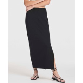 Real Essentials 3 Pack: Women's Ribbed High Waisted Maxi Skirt with Side Slit - Casual Long Pencil Skirt, Set 4, Large