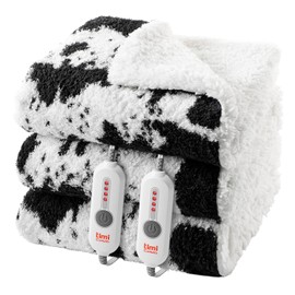 TiMiCalda Heated Blanket King Size - 100"x90" Cozy Soft Knitted Electric Fast Heating Blanket with 4 Heat Levels & 4 Hours Auto-Off, Overheating Protection, Warm Gifts, Cow Print