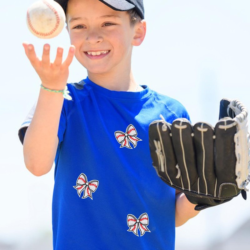 GEEHUA 6PCS Baseball Iron on Patches, Baseball Bow Patches Embroidered