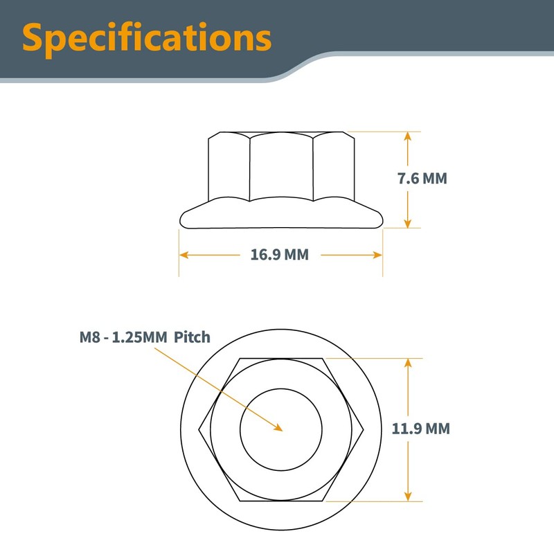 POWERTEC QLN1201 Serrated Flange Hex Lock (M8) Nuts | Premium