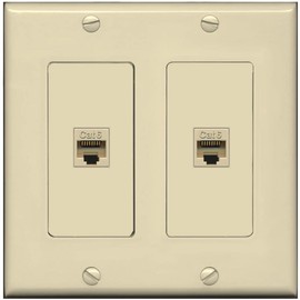 RiteAV 2 Port Cat6 Ethernet Wall Plate - 2 Gang [Ivory/Ivory]
