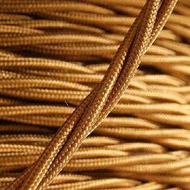 Art Deco Emporium PRE-CUT 3 Meter Length Vintage Styled British Antique Gold Coloured Cloth Covered Braided Twist Flex - Electric Cable 3 Core; Electrical Wire 6Amp; Lighting Lead 0.75mm