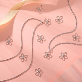 Mabor 50Pcs Silver Hollow Flower Charms Small Flower Pendants for Jewellery Making Metal Floral Charms Vintage Flower Charms for DIY Bracelets Necklaces Earrings Keychain Craft