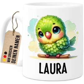 Tassenliebling® Vogel Tasse personalisiert – Kindertasse mit Namen – Tiere Geschenke – Tasse mit Namen Kind – Personalisierte Geschenke Kinder – Kinderbecher aus Keramik 330ml