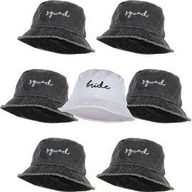 Funky Junque Vintage Embroidered Bucket Hat for Women Bundle: 1 Bride & 6 Squad (7 Pack)