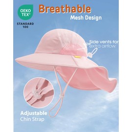 FURTALK Toddler Kids Baby Sun Hat with Neck Flap UPF 50+ UV Protection Wide Rigid Brim Boys Girls Beach Swimming Sun Hats, pink, 5 years